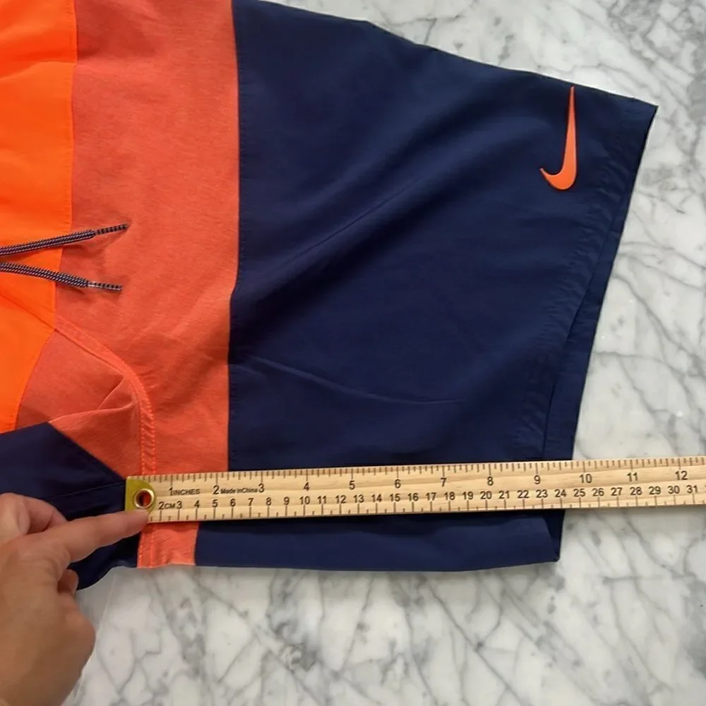 Nike Total Orange & Blue Color block Strip Volley Swim Shorts Size Large NWOT